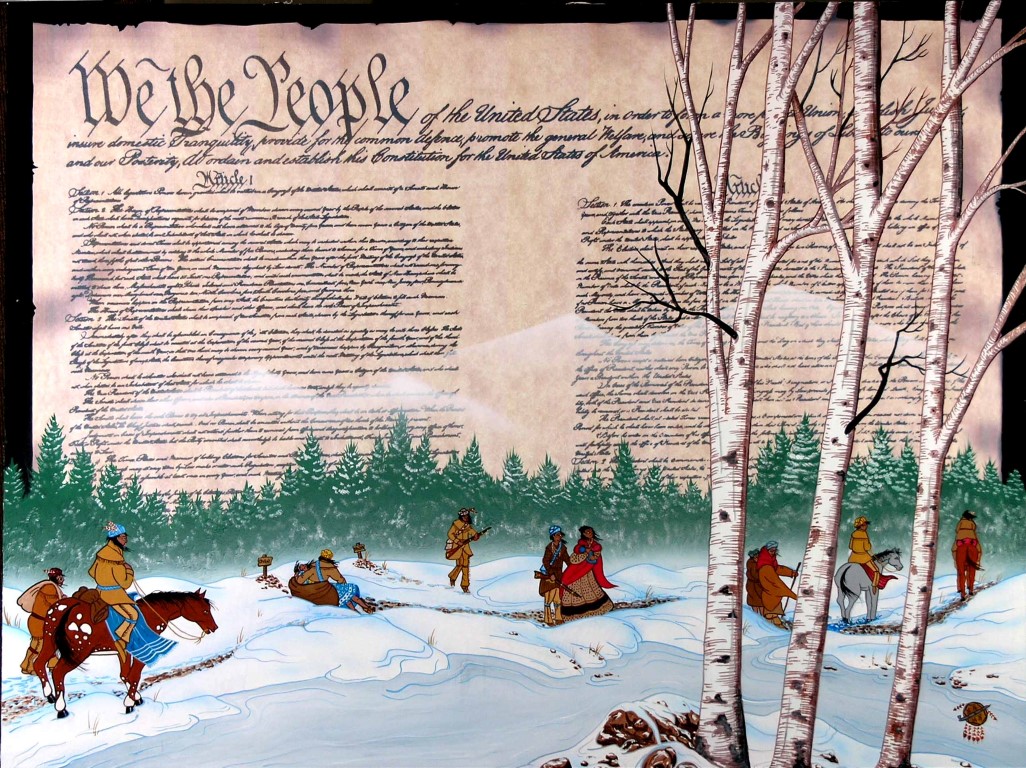 When delegates of the newly independent American Colonies met in Philadelphia in 1787 to write a constitution, they took inspiration from many sources, including the Native Americans.  Much of the Constitution came to reflect the Native Americans ideas, but did not include them until the 20th Century, resulting in the loss of lives and the removal of many tribes from their homeland.